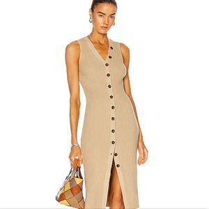 AVICI Tan Button Down Ribbed Dress S
